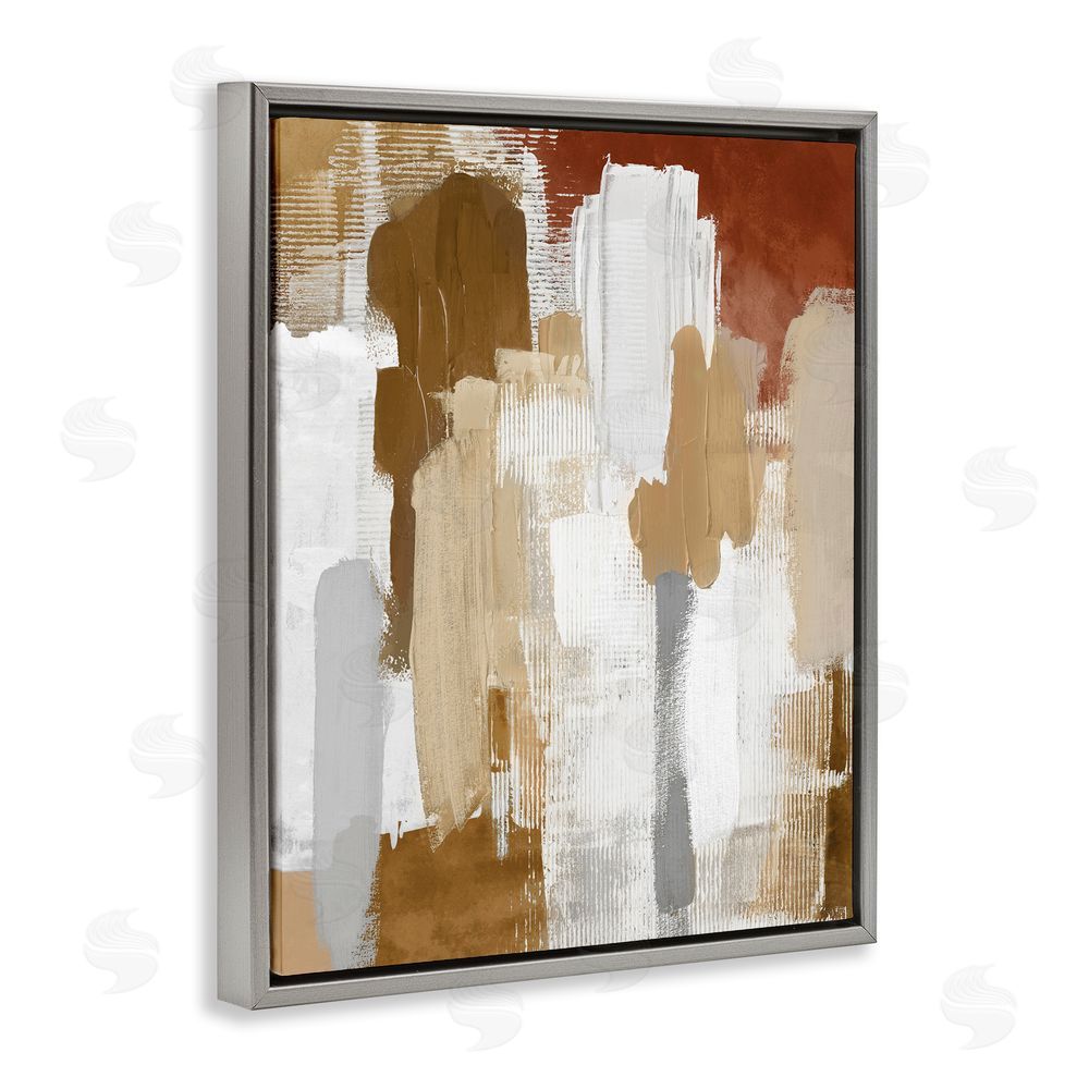 Amber Sterling Natural Hues Brush Strokes Grey Floating Frame Canvas Wall Art Print