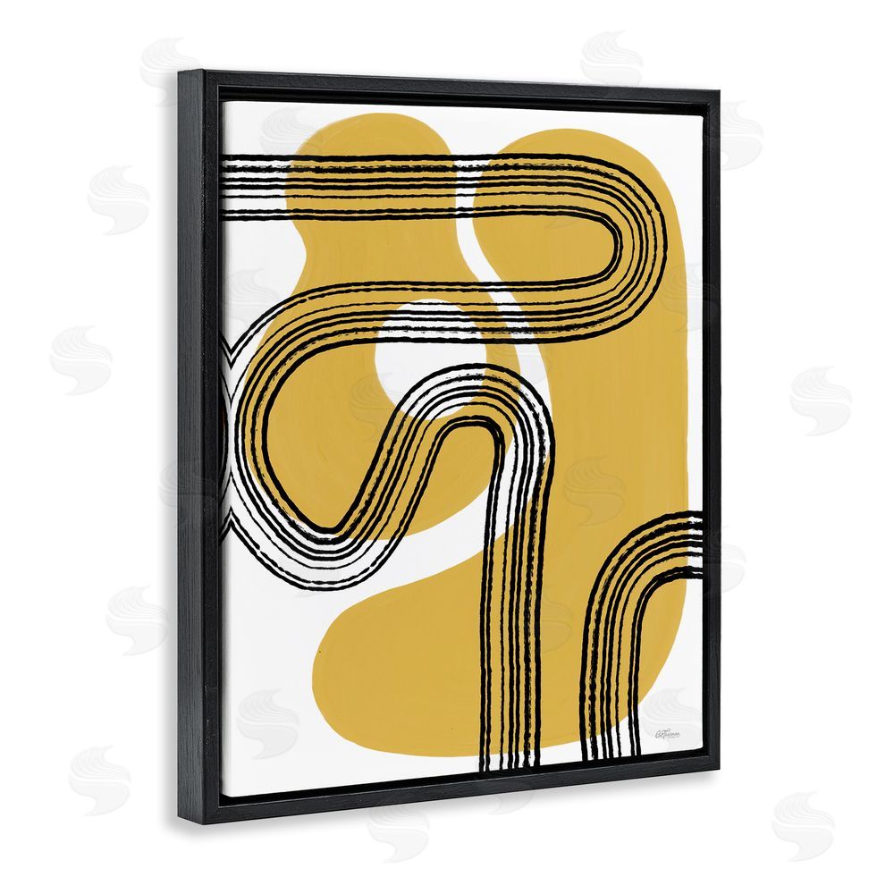 Cat Thurman Designs Curved Stripes on Shapes Black Floating Frame Canvas Wall Art Print