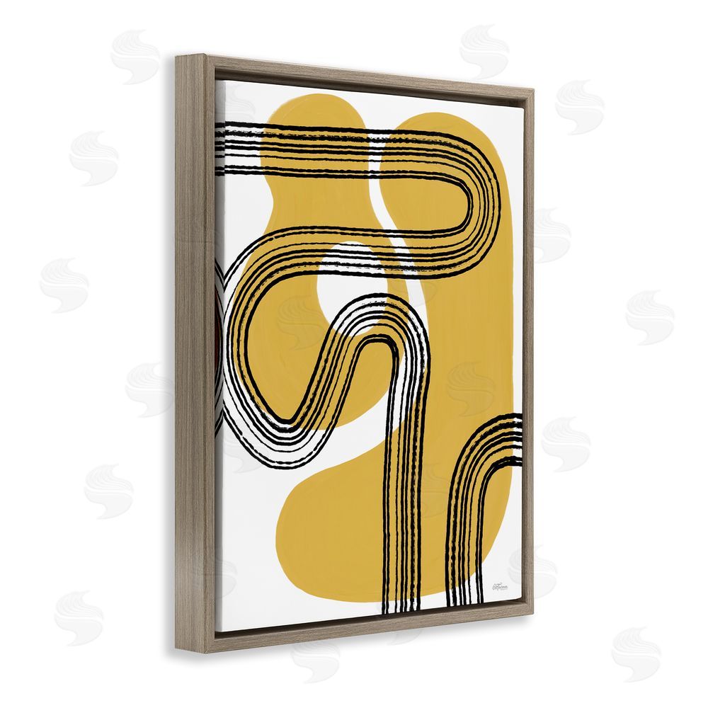 Cat Thurman Designs Curved Stripes on Shapes Brown Floating Frame Canvas Wall Art Print