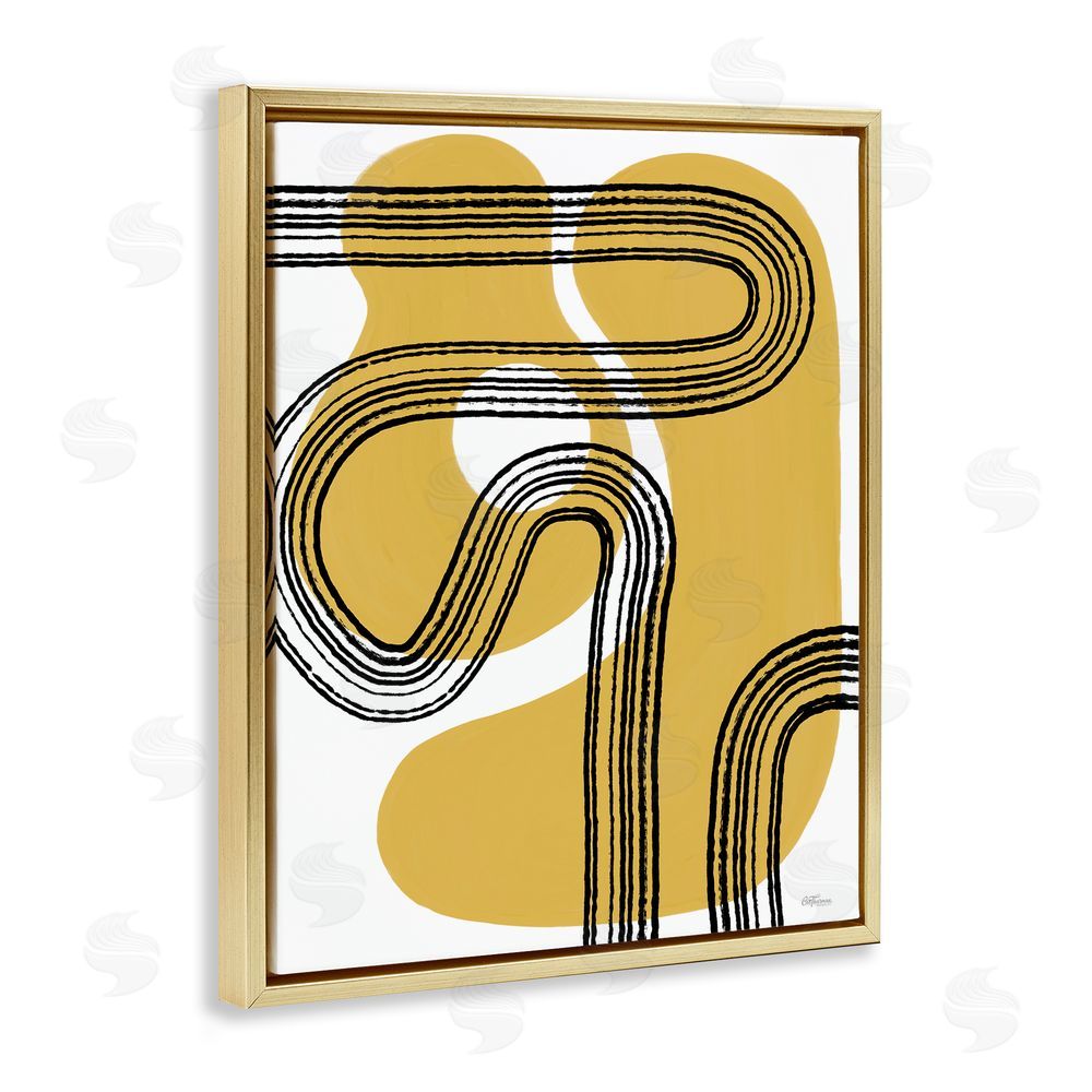 Cat Thurman Designs Curved Stripes on Shapes Gold Floating Frame Canvas Wall Art Print