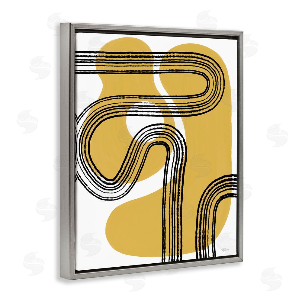 Cat Thurman Designs Curved Stripes on Shapes Grey Floating Frame Canvas Wall Art Print