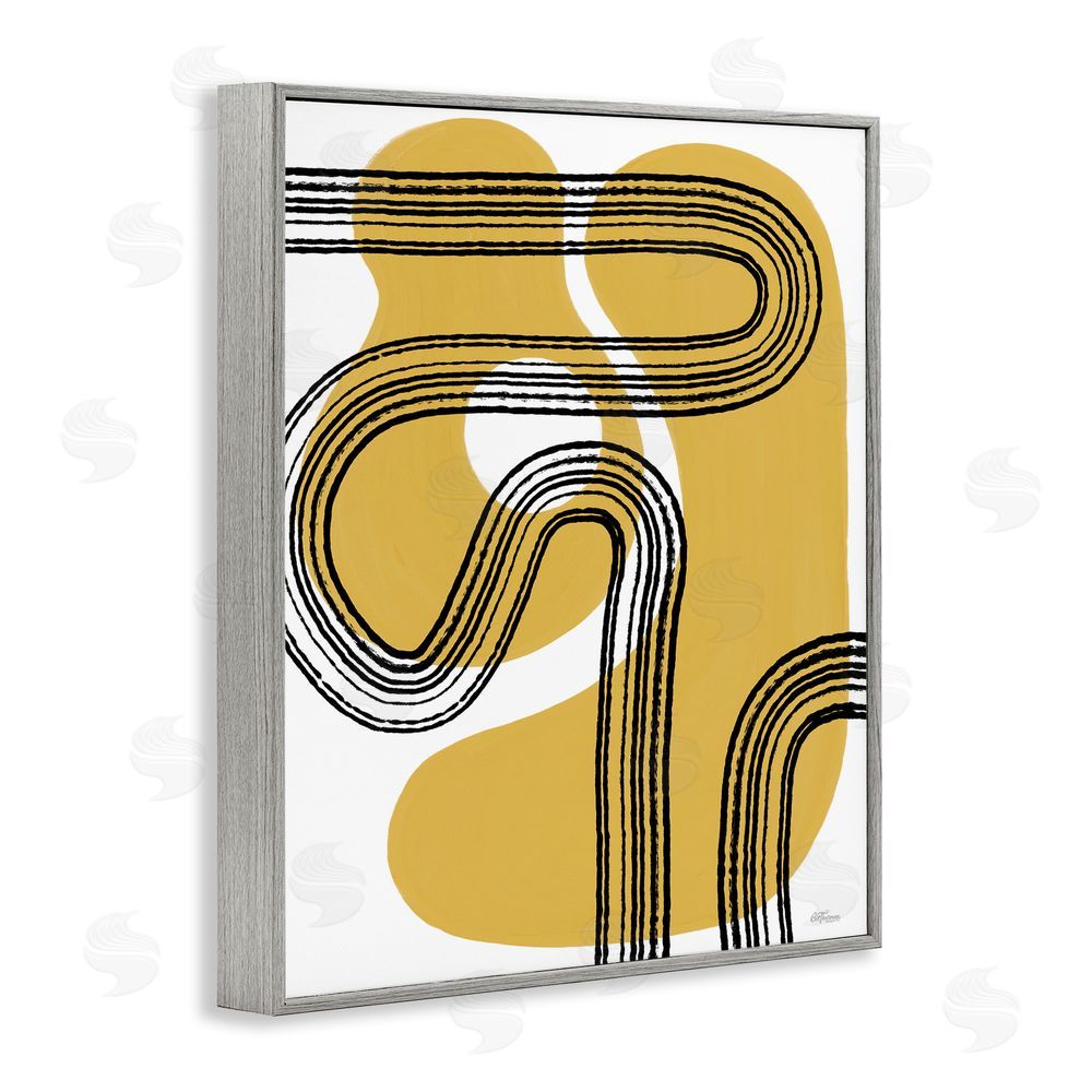 Cat Thurman Designs Curved Stripes on Shapes Gray Framed Giclee Wall Art Print