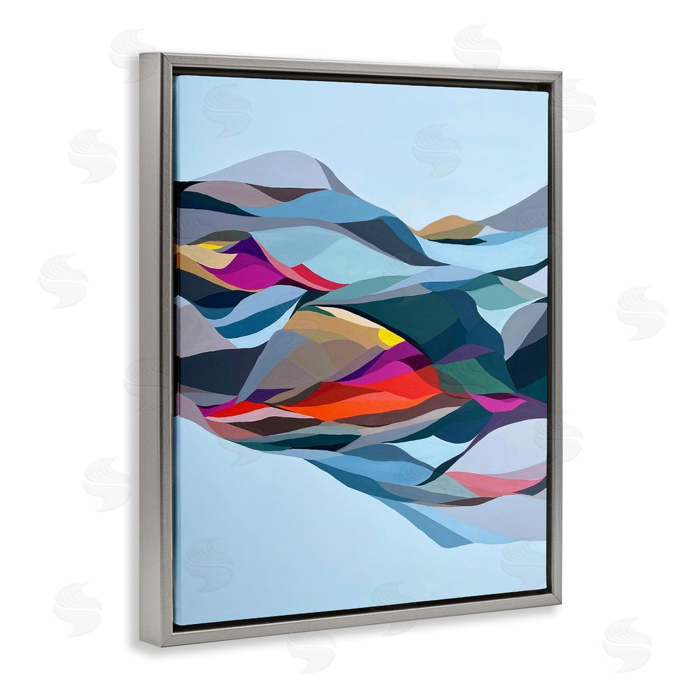 Erika Gehringer Flowing Geometric Shapes Grey Floating Frame Canvas Wall Art Print