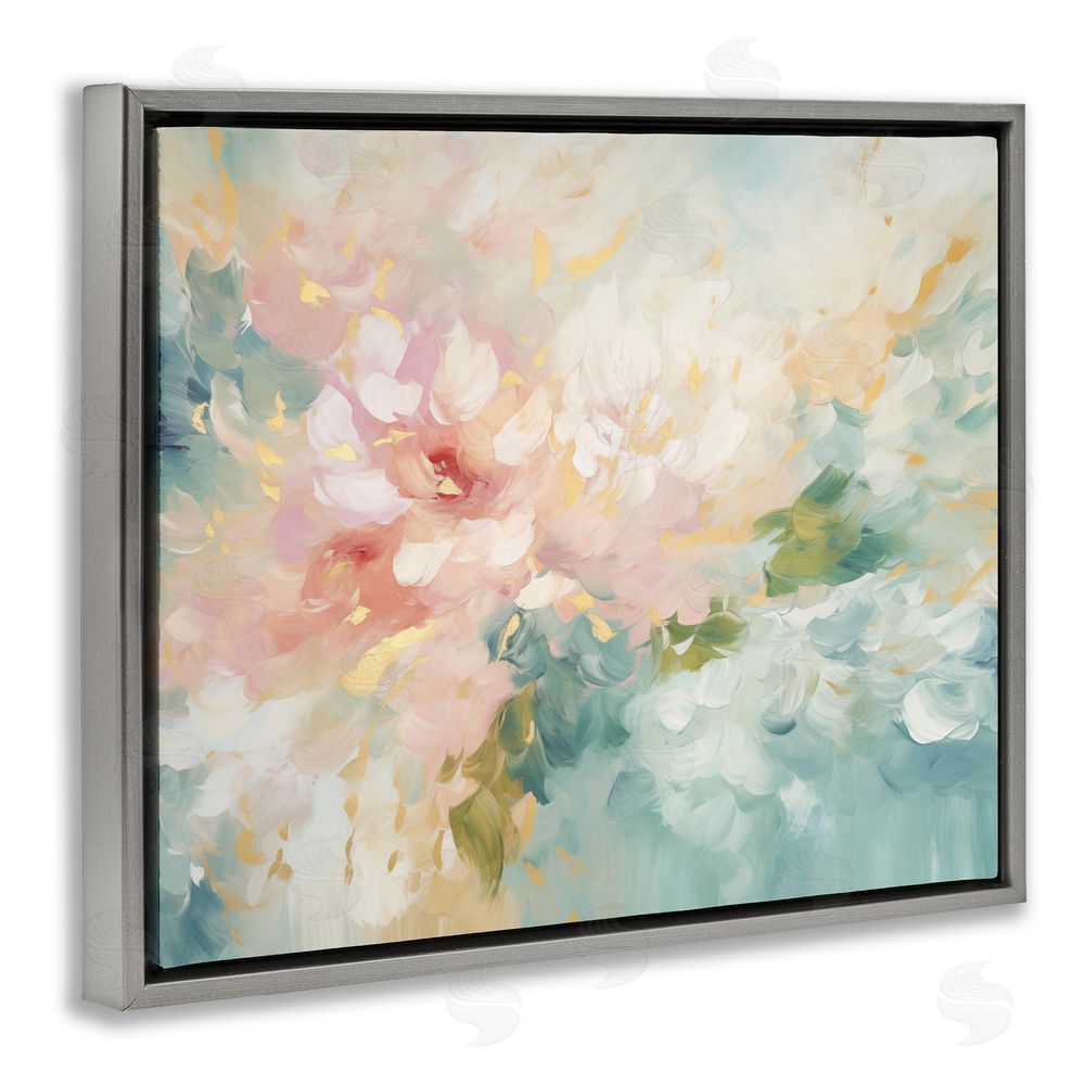 Gina Kelly Soft Flower Abstraction Grey Floating Frame Canvas Wall Art Print