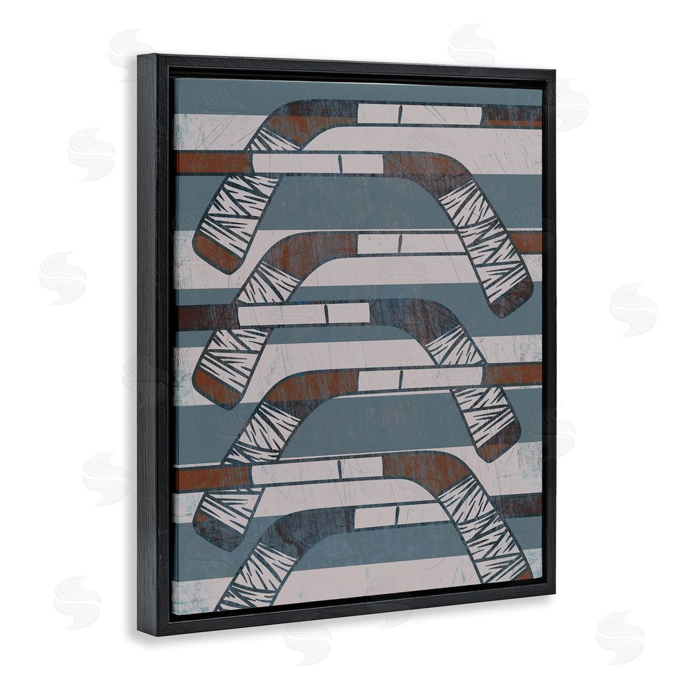 Stupell Studio Crossed Hockey Sticks Black Floating Frame Canvas Wall Art Print