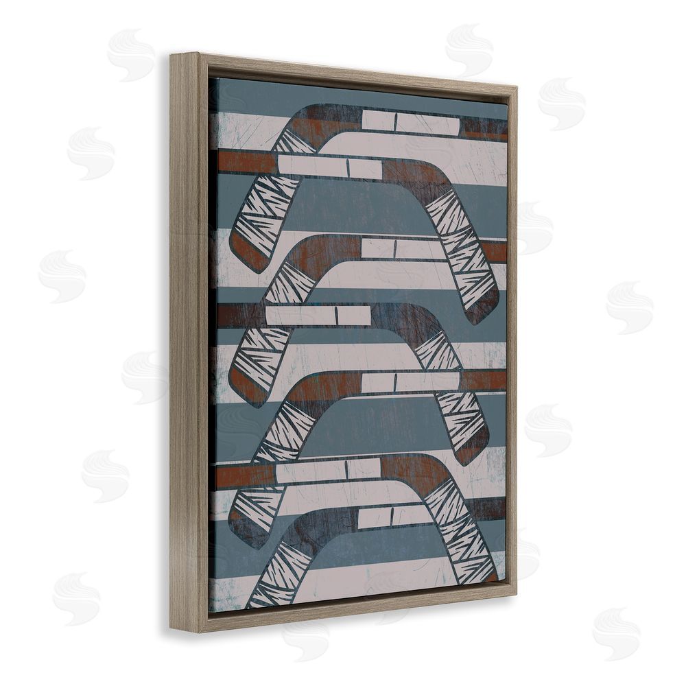 Stupell Studio Crossed Hockey Sticks Brown Floating Frame Canvas Wall Art Print