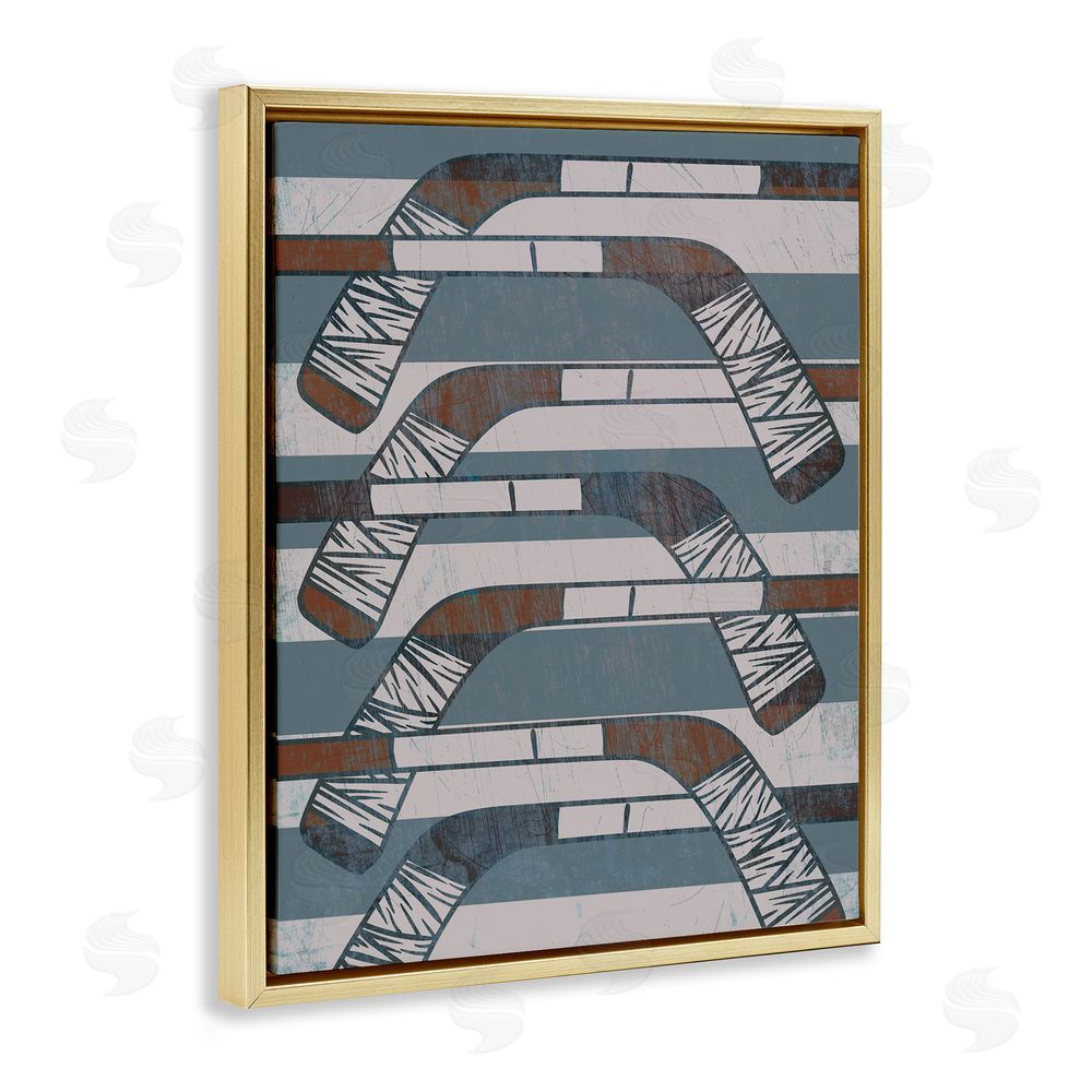 Stupell Studio Crossed Hockey Sticks Gold Floating Frame Canvas Wall Art Print