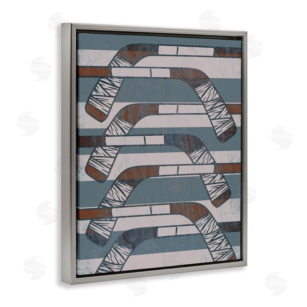 Stupell Studio Crossed Hockey Sticks Grey Floating Frame Canvas Wall Art Print