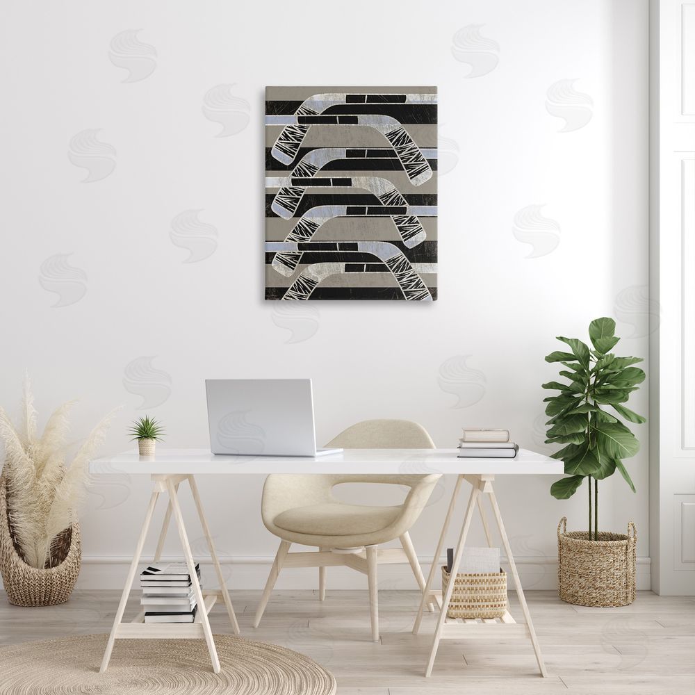 Stupell Studio Modern Hockey Sticks Canvas Wall Art Print in Room