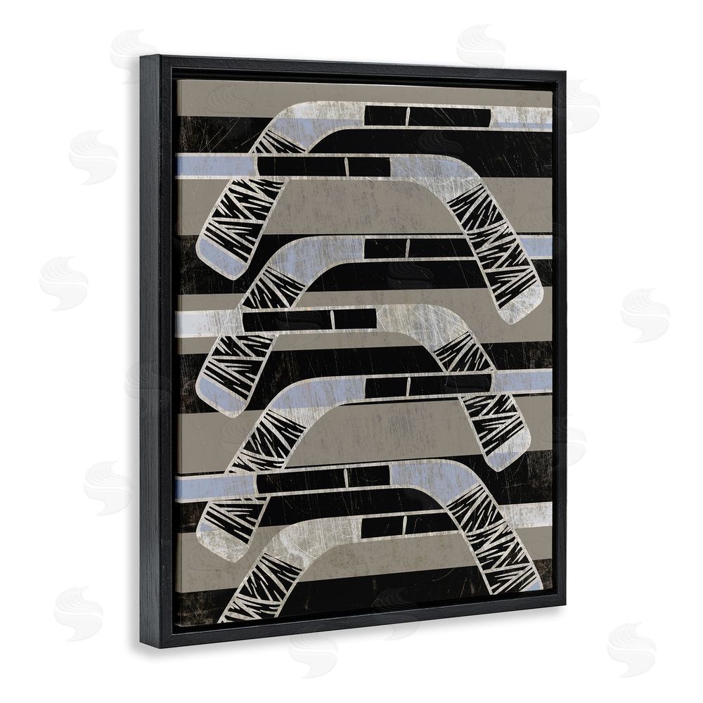 Stupell Studio Modern Hockey Sticks Black Floating Frame Canvas Wall Art Print