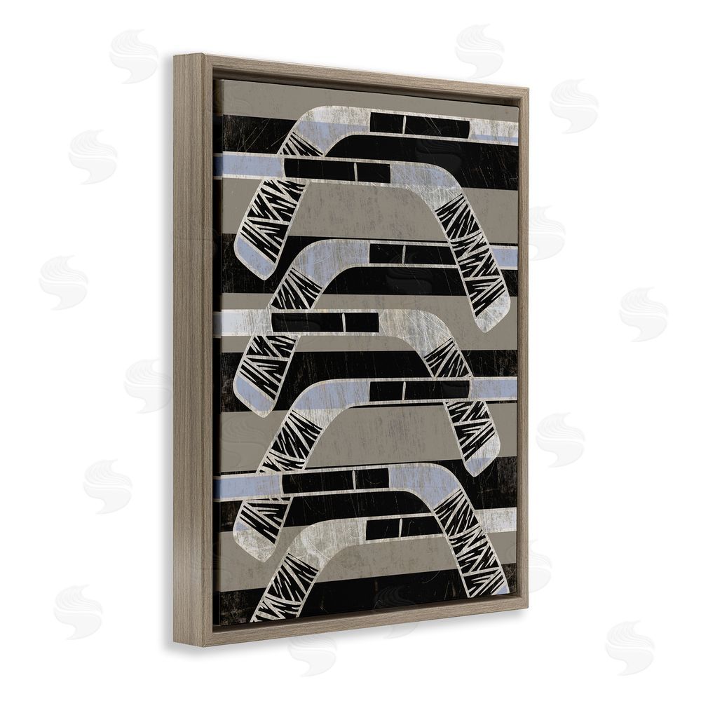 Stupell Studio Modern Hockey Sticks Brown Floating Frame Canvas Wall Art Print