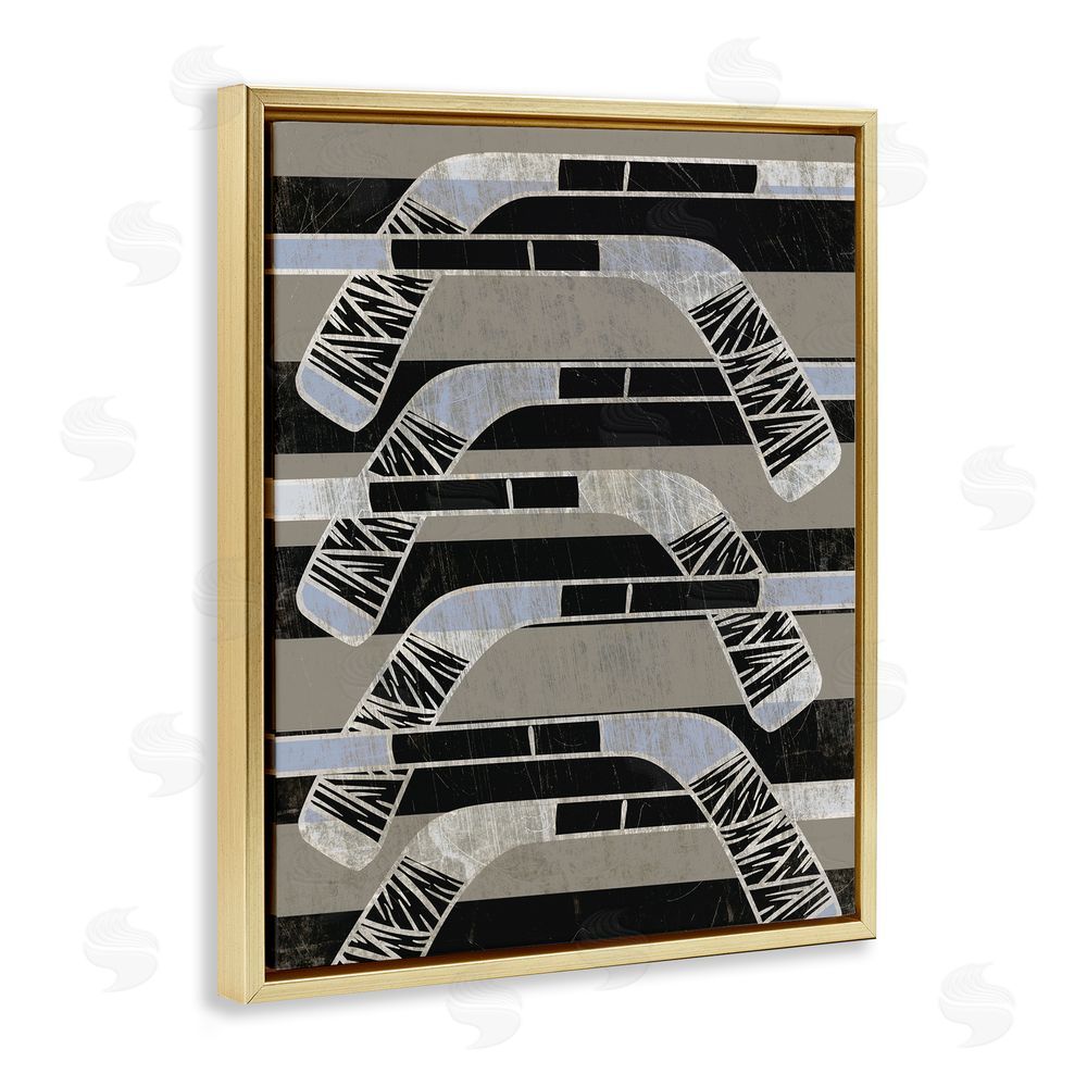Stupell Studio Modern Hockey Sticks Gold Floating Frame Canvas Wall Art Print