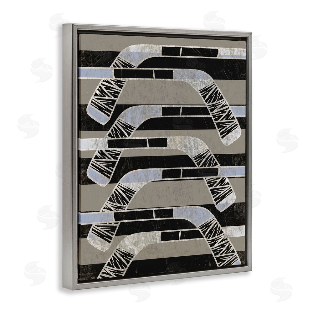 Stupell Studio Modern Hockey Sticks Grey Floating Frame Canvas Wall Art Print