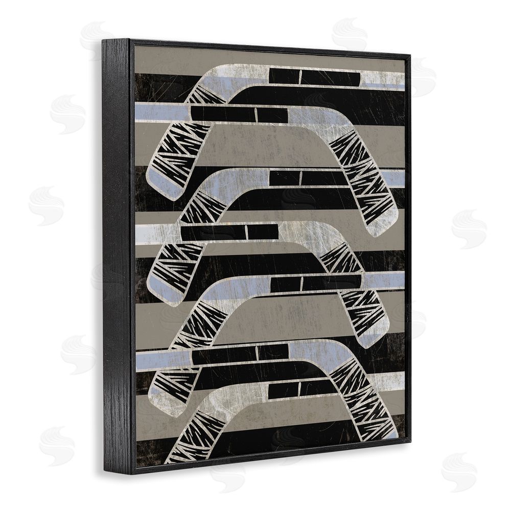 Stupell Studio Modern Hockey Sticks Black Framed Giclee Wall Art Print