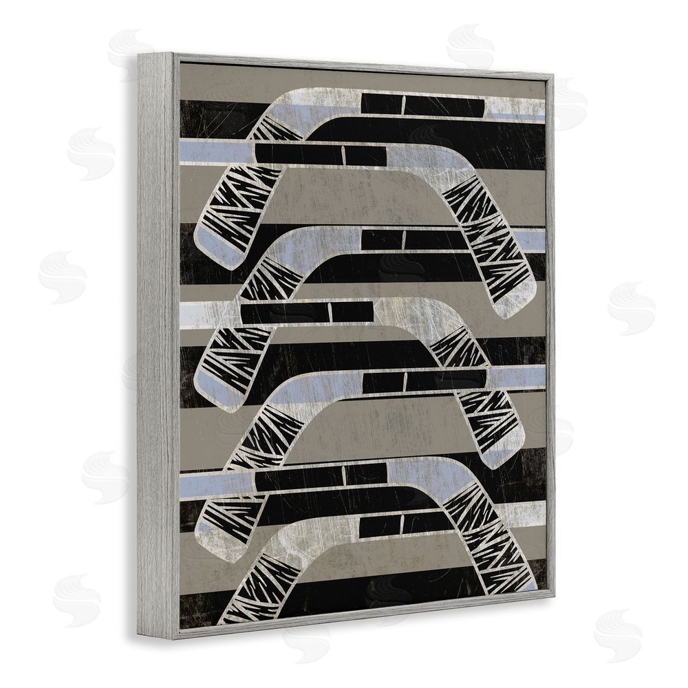 Stupell Studio Modern Hockey Sticks Gray Framed Giclee Wall Art Print