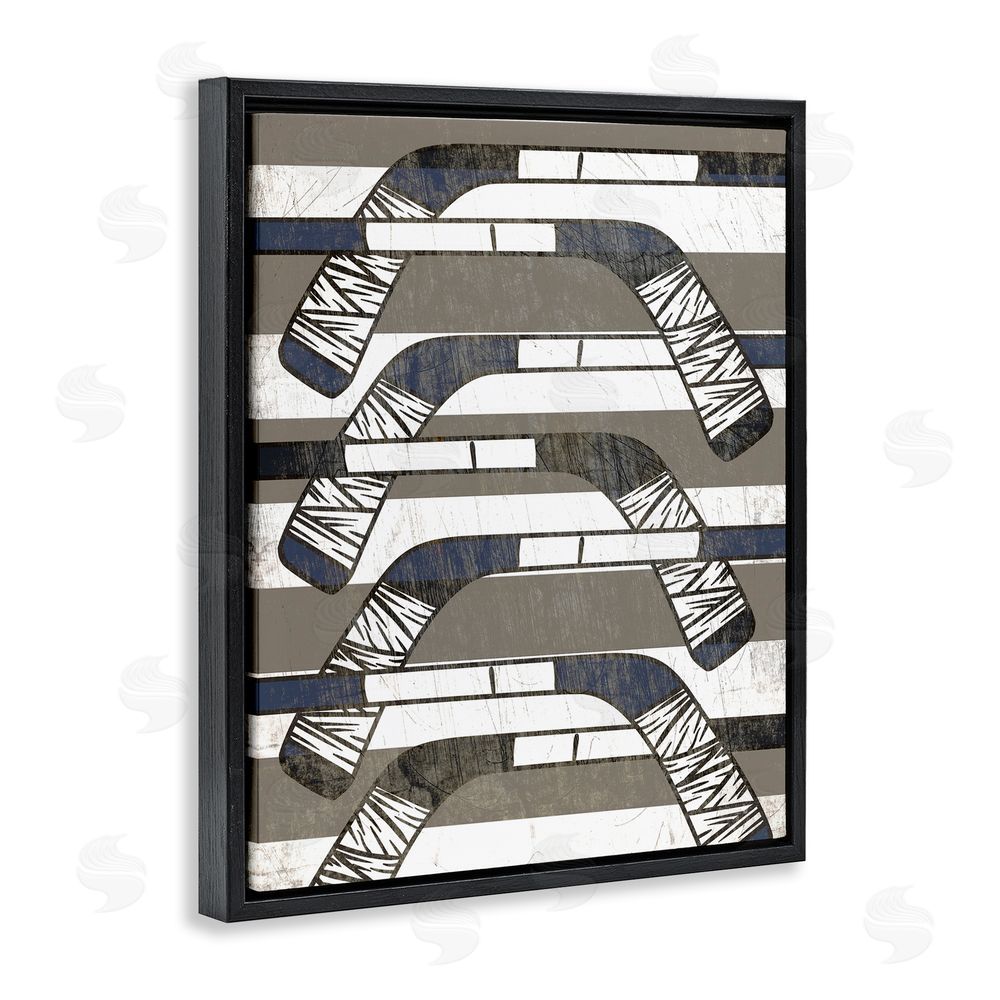 Stupell Studio Hockey Sticks Pattern Black Floating Frame Canvas Wall Art Print