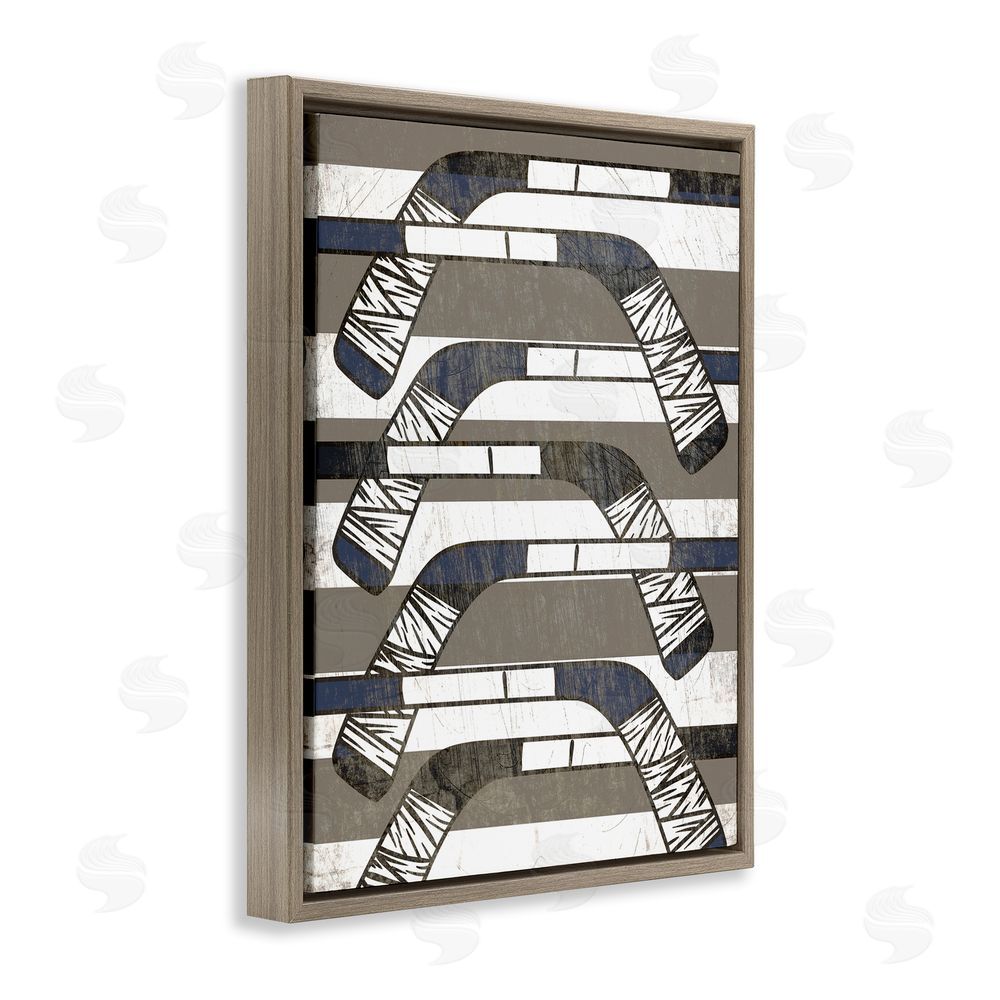 Stupell Studio Hockey Sticks Pattern Brown Floating Frame Canvas Wall Art Print