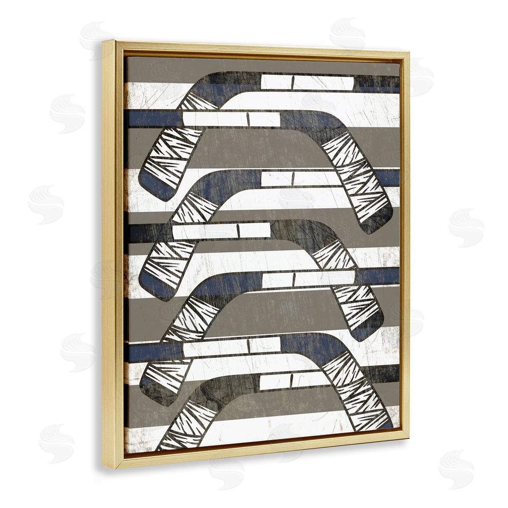 Stupell Studio Hockey Sticks Pattern Gold Floating Frame Canvas Wall Art Print