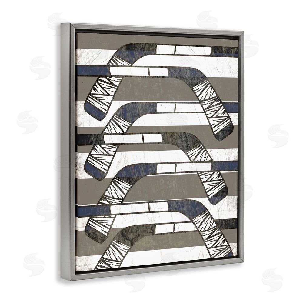 Stupell Studio Hockey Sticks Pattern Grey Floating Frame Canvas Wall Art Print