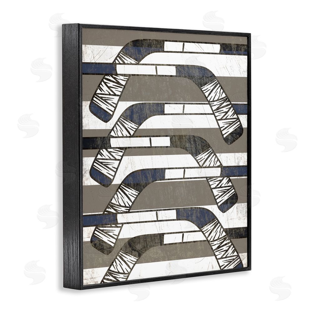 Stupell Studio Hockey Sticks Pattern Black Framed Giclee Wall Art Print