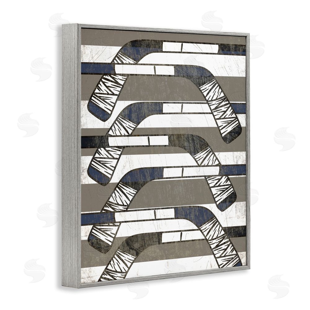 Stupell Studio Hockey Sticks Pattern Gray Framed Giclee Wall Art Print