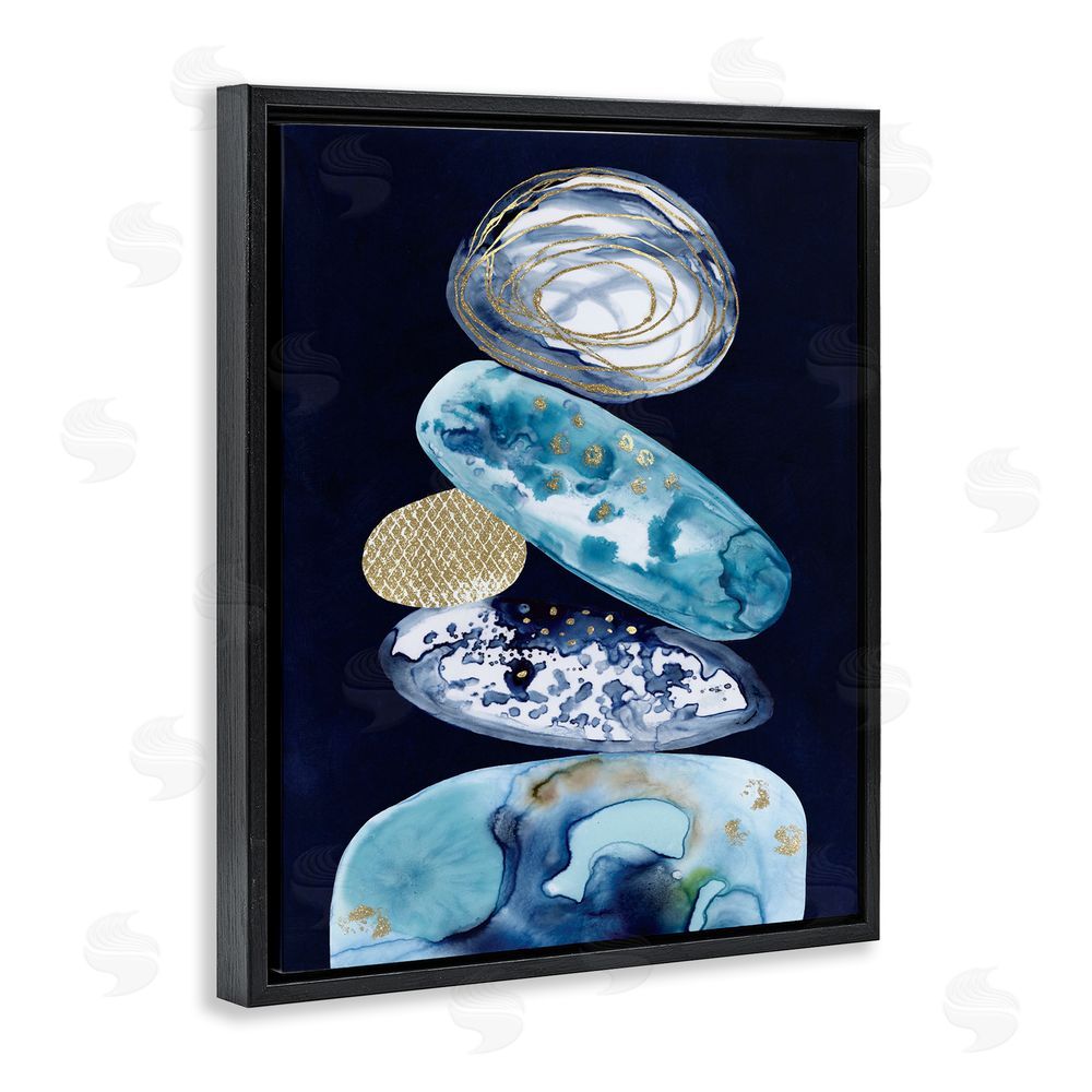 Lisa Nohren Patterned Stacked Pebbles Black Floating Frame Canvas Wall Art Print