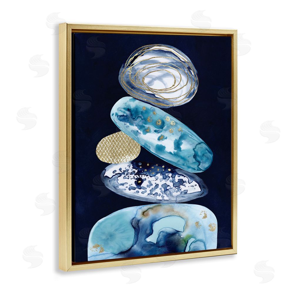 Lisa Nohren Patterned Stacked Pebbles Gold Floating Frame Canvas Wall Art Print