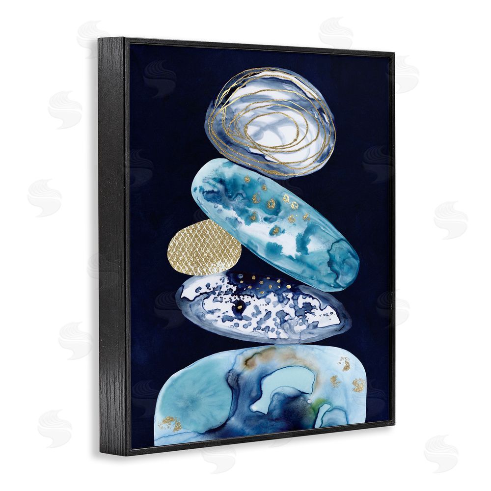 Lisa Nohren Patterned Stacked Pebbles Black Framed Giclee Wall Art Print