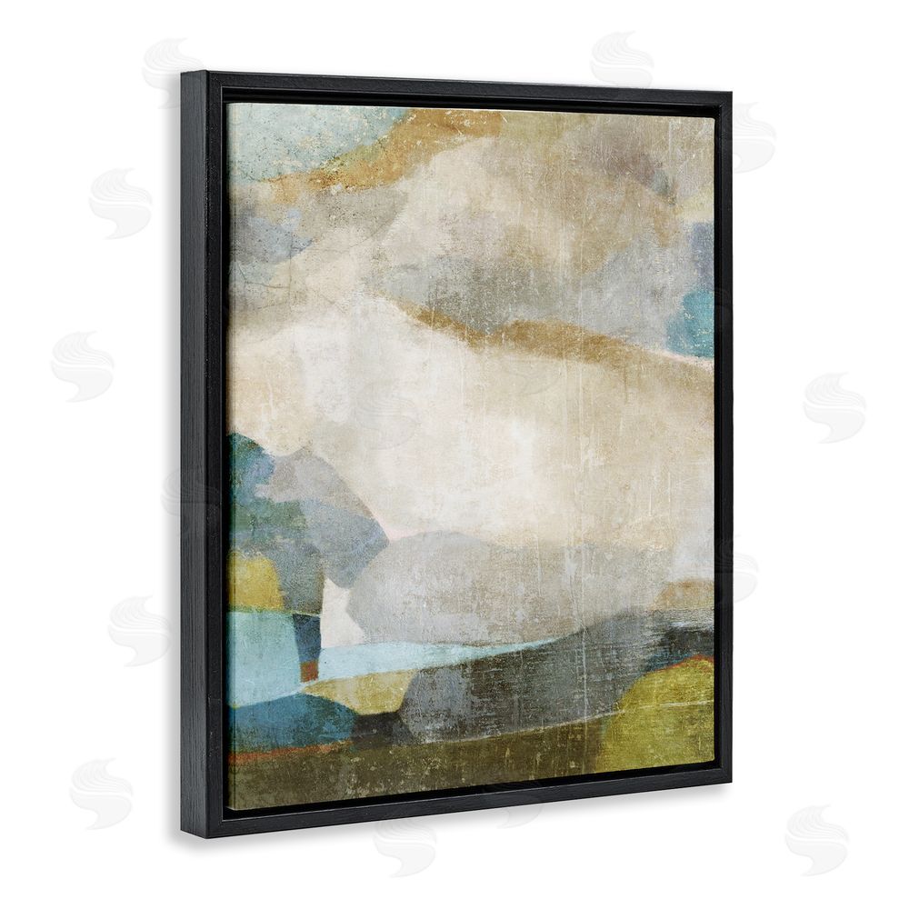 Suzanne Nicoll Blue & Neutral Abstraction Black Floating Frame Canvas Wall Art Print