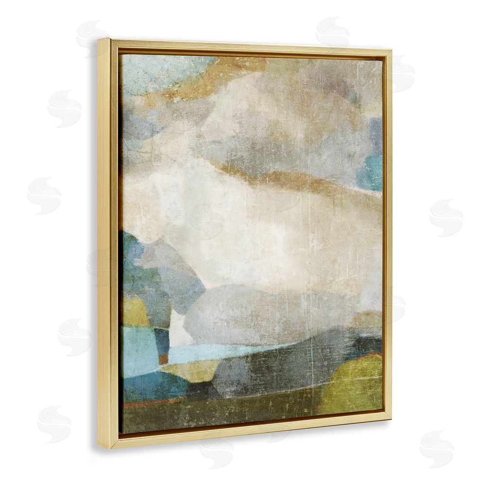 Suzanne Nicoll Blue & Neutral Abstraction Gold Floating Frame Canvas Wall Art Print