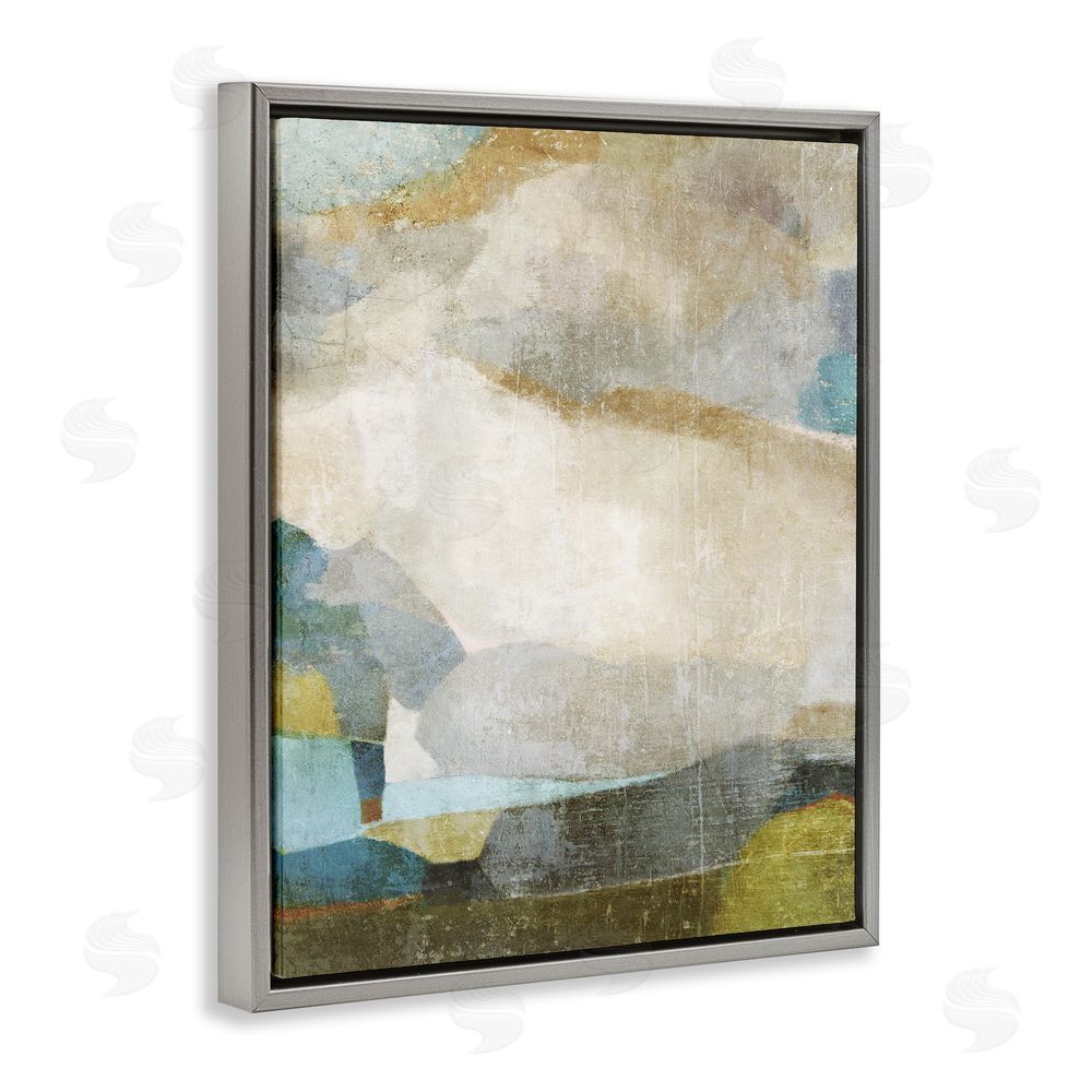 Suzanne Nicoll Blue & Neutral Abstraction Grey Floating Frame Canvas Wall Art Print
