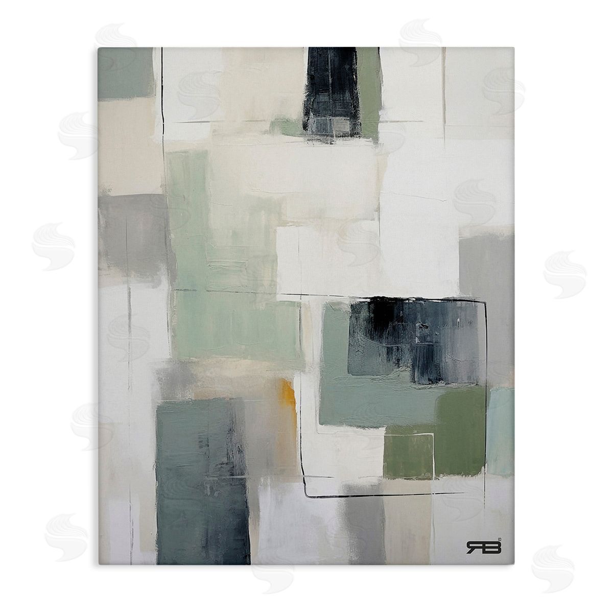 RB Abstract Grey Shapes Stretched Canvas Wall Art Print
