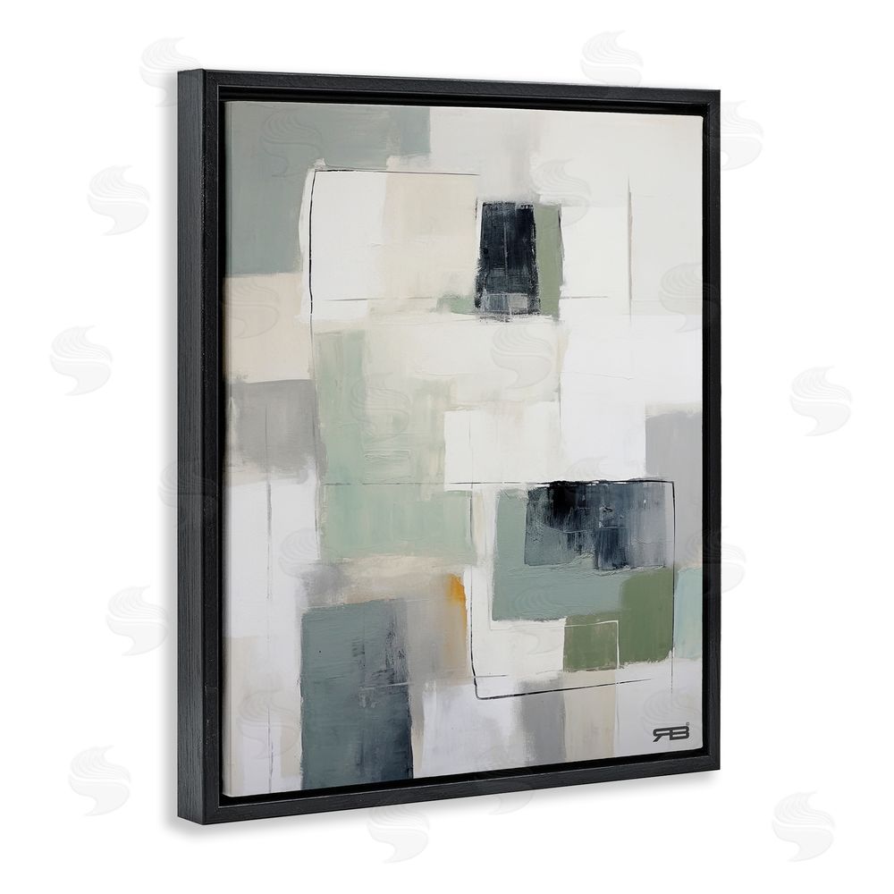 RB Abstract Grey Shapes Black Floating Frame Canvas Wall Art Print