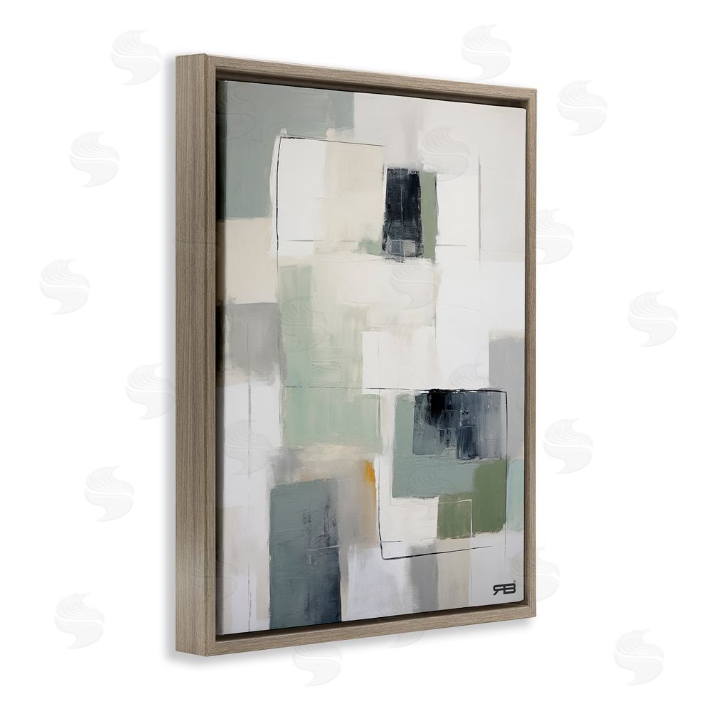 RB Abstract Grey Shapes Brown Floating Frame Canvas Wall Art Print