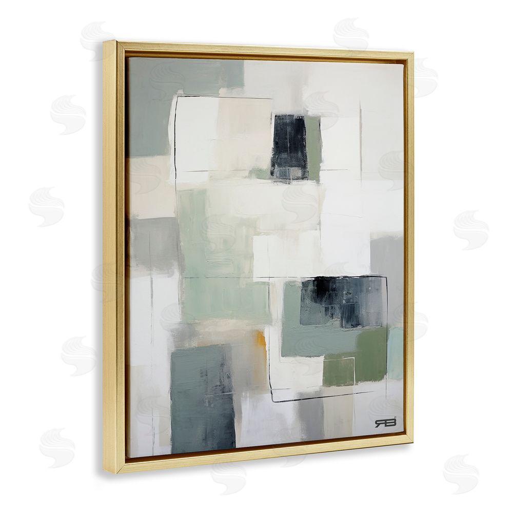 RB Abstract Grey Shapes Gold Floating Frame Canvas Wall Art Print