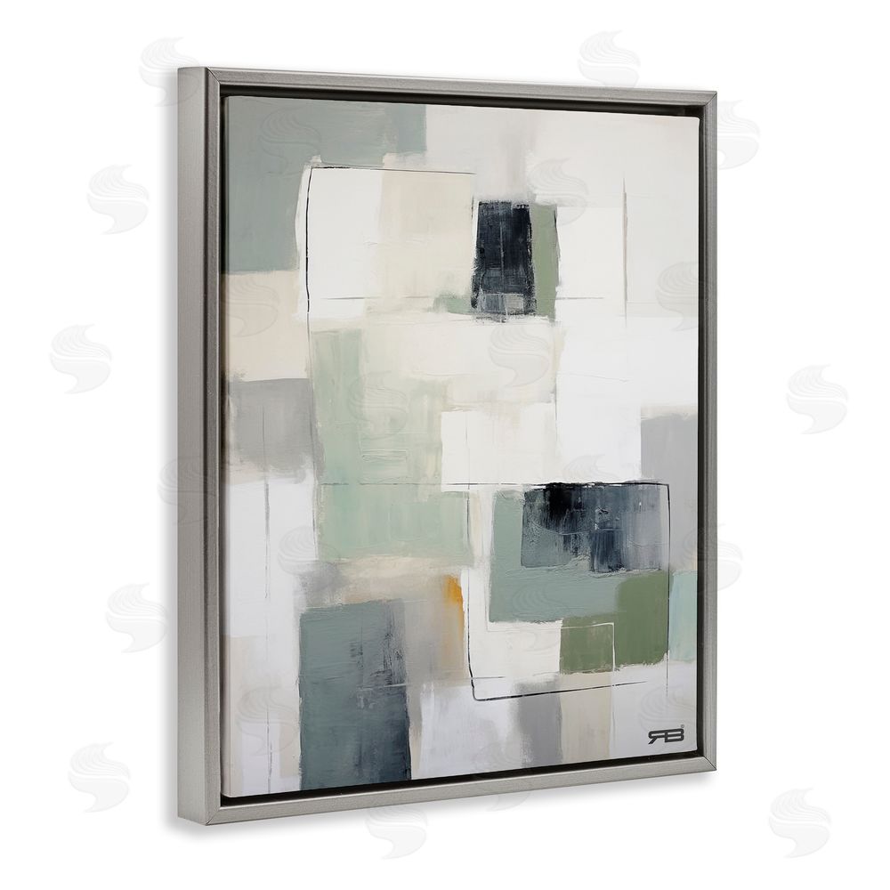 RB Abstract Grey Shapes Grey Floating Frame Canvas Wall Art Print