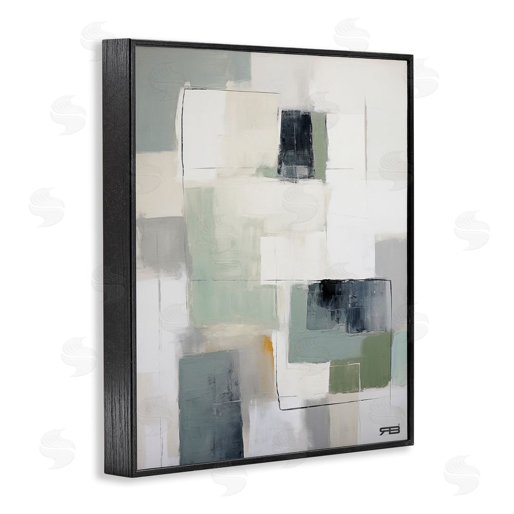 RB Abstract Grey Shapes Black Framed Giclee Wall Art Print