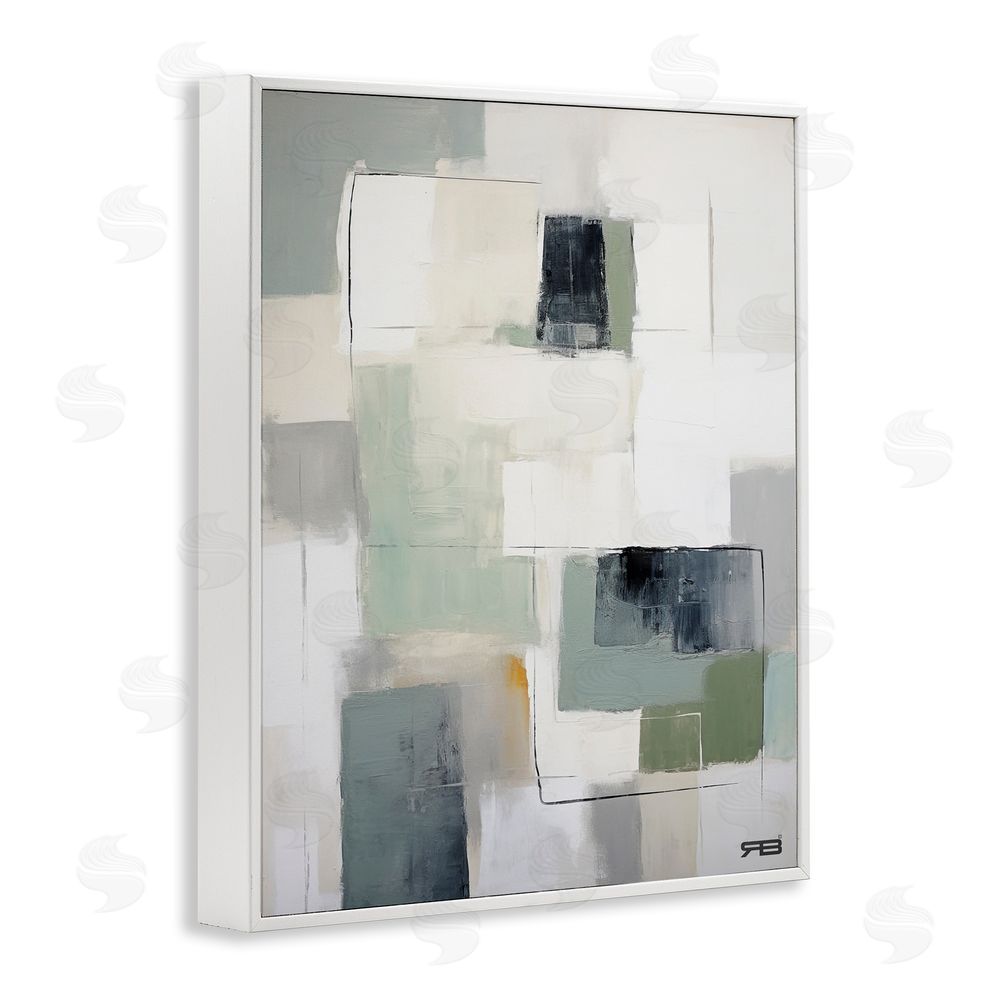 RB Abstract Grey Shapes White Framed Giclee Wall Art Print
