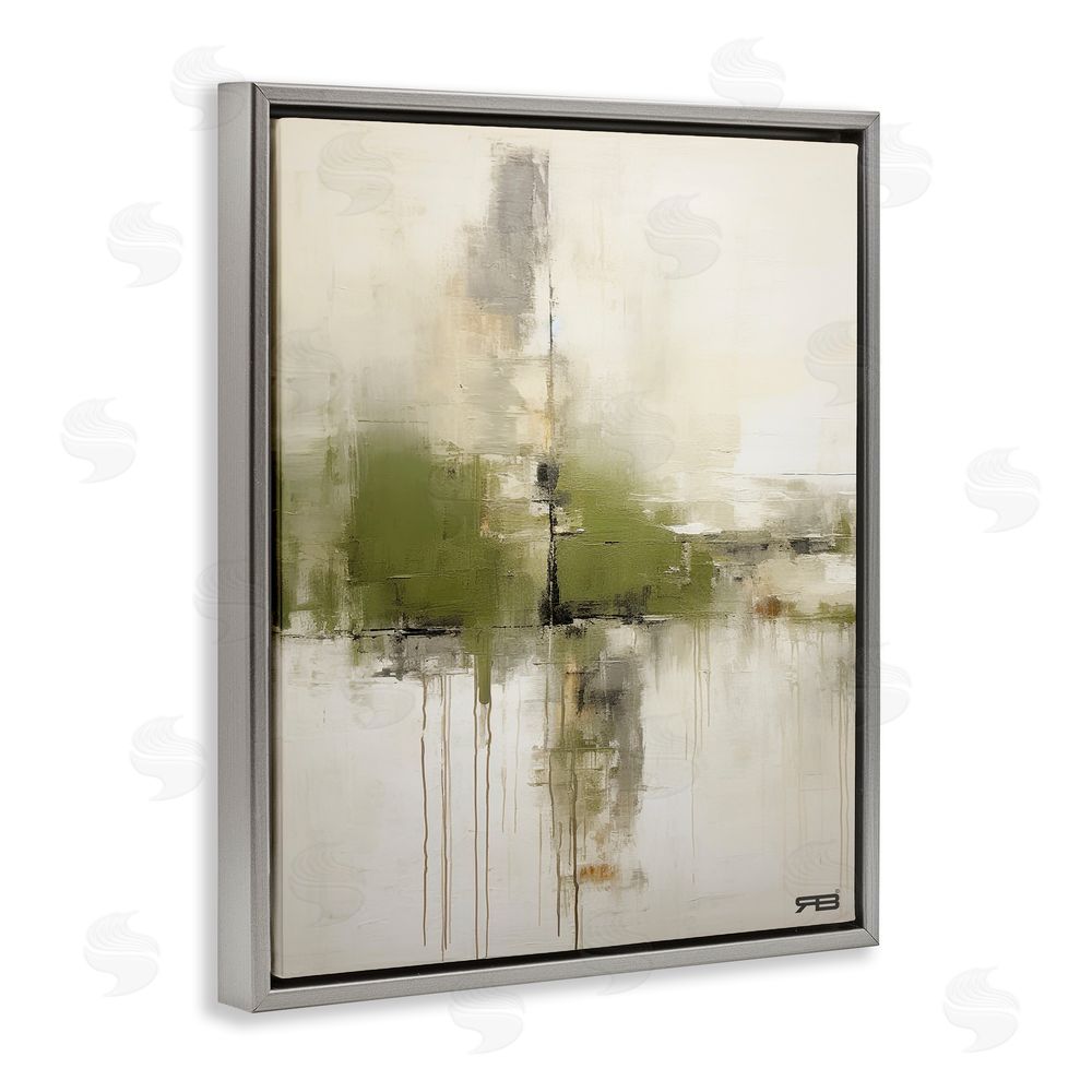 RB Modern Paint Drip Horizon Grey Floating Frame Canvas Wall Art Print