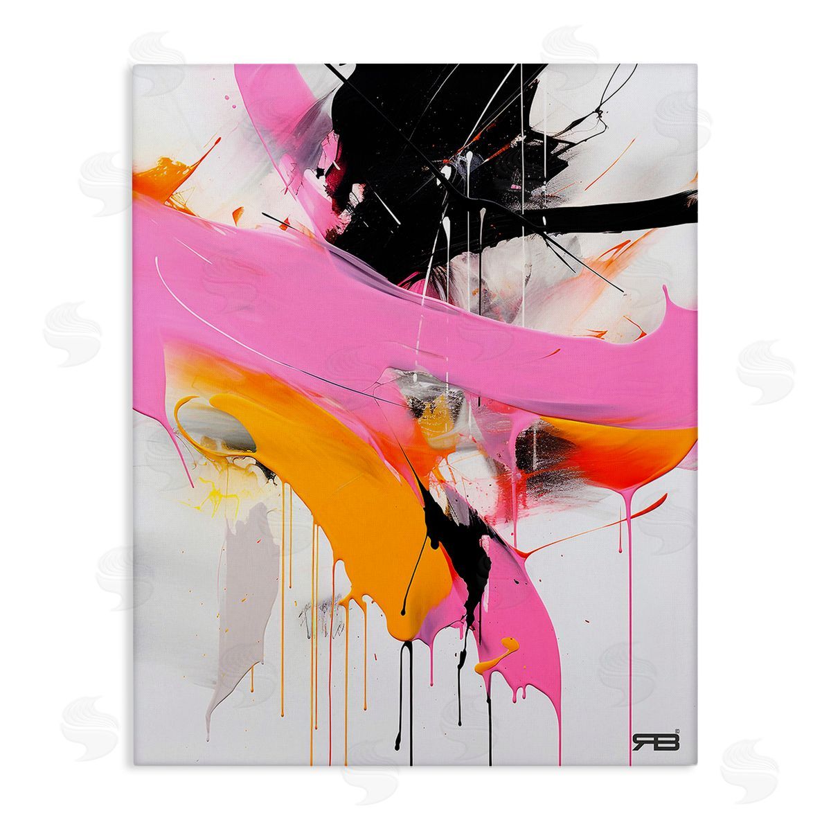 RB Pink & Black Contemporary Stretched Canvas Wall Art Print