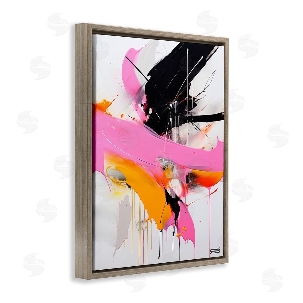 RB Pink & Black Contemporary Brown Floating Frame Canvas Wall Art Print