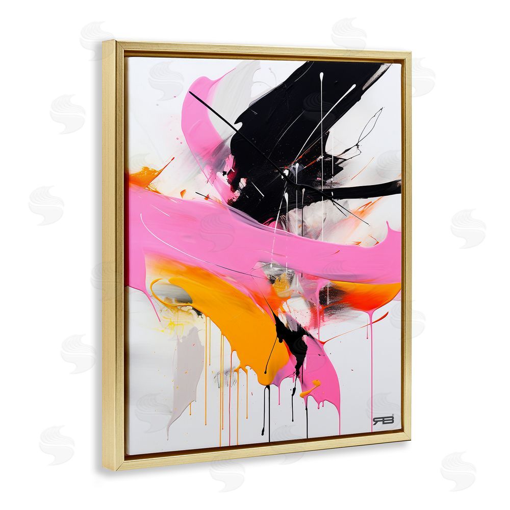RB Pink & Black Contemporary Gold Floating Frame Canvas Wall Art Print