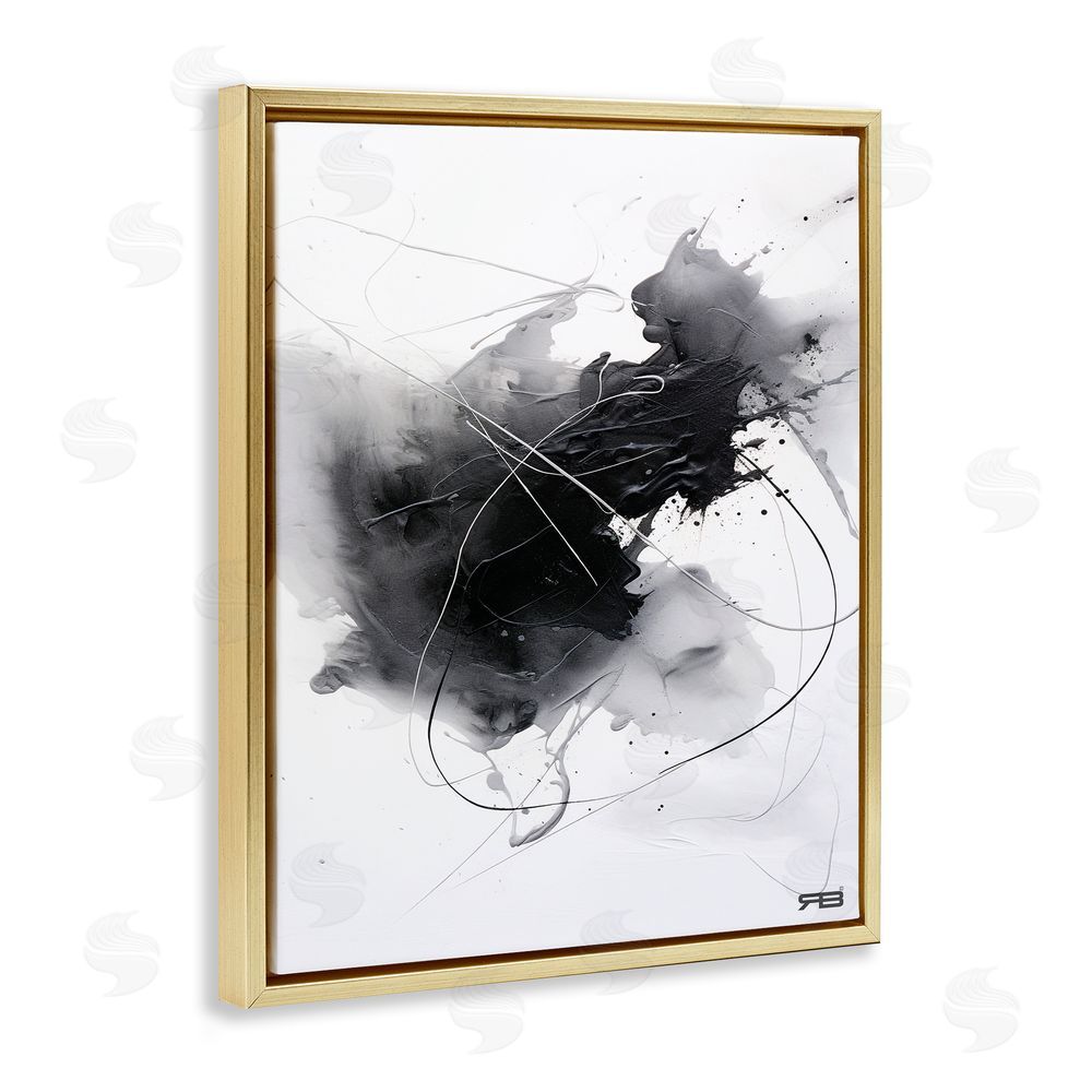 RB Contemporary Watercolor Smear Gold Floating Frame Canvas Wall Art Print
