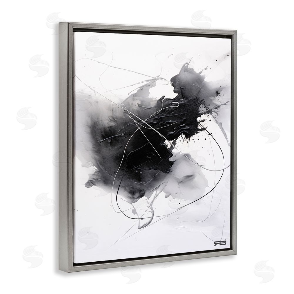 RB Contemporary Watercolor Smear Grey Floating Frame Canvas Wall Art Print