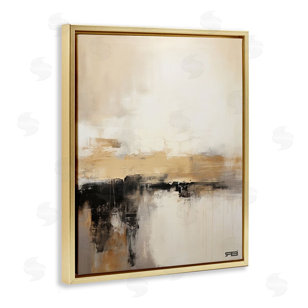 RB Neutral Contemporary Horizon Gold Floating Frame Canvas Wall Art Print