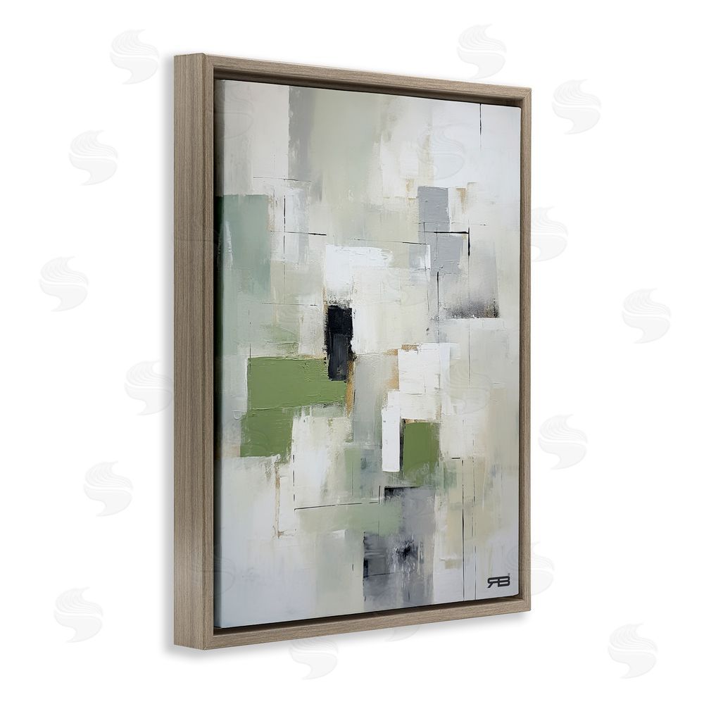 RB Subtle Grey Shapes Brown Floating Frame Canvas Wall Art Print