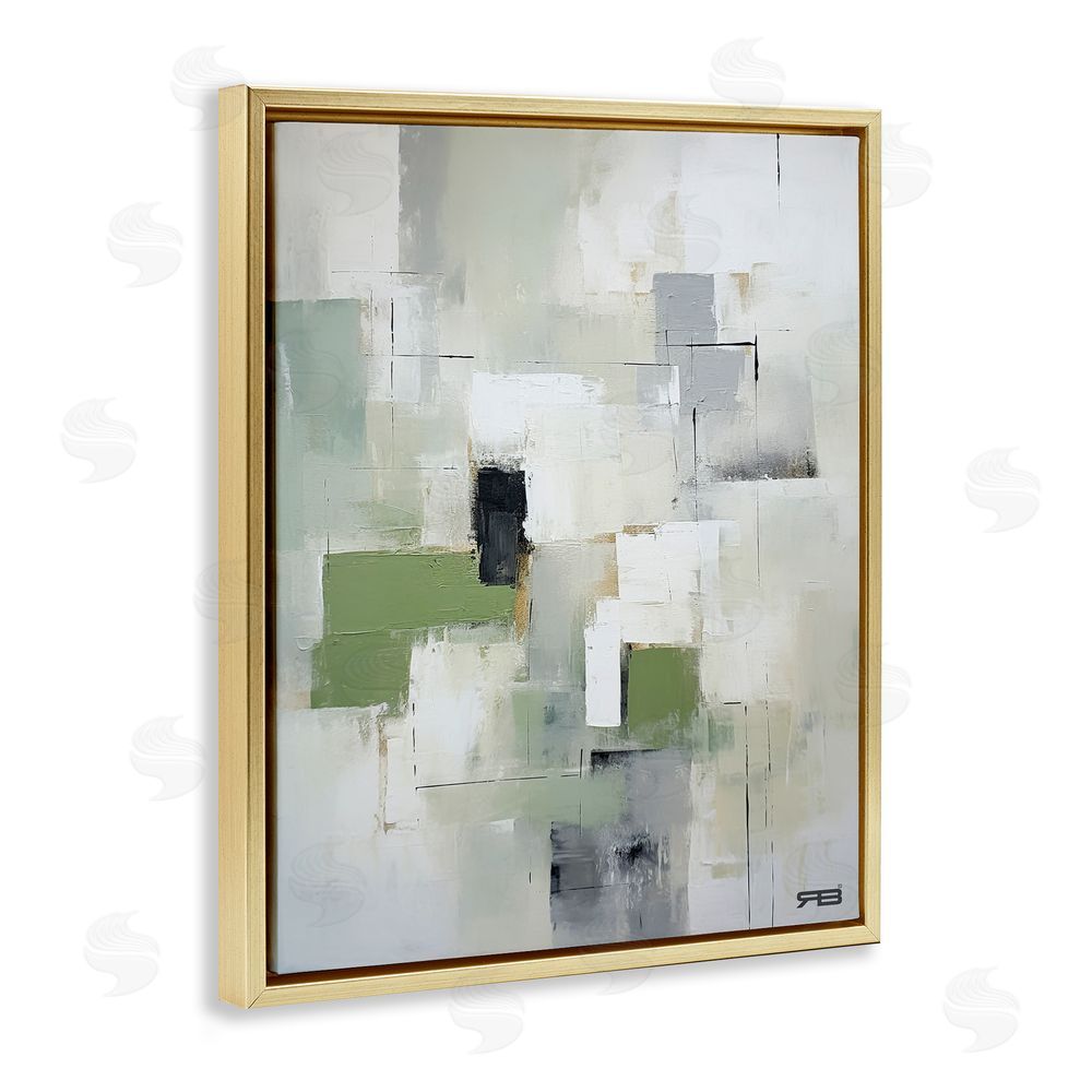 RB Subtle Grey Shapes Gold Floating Frame Canvas Wall Art Print