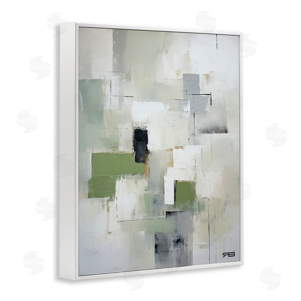RB Subtle Grey Shapes White Framed Giclee Wall Art Print