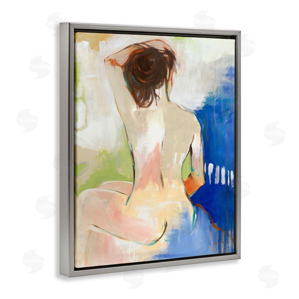 Liz Jardine Modern Nude Figure Grey Floating Frame Canvas Wall Art Print