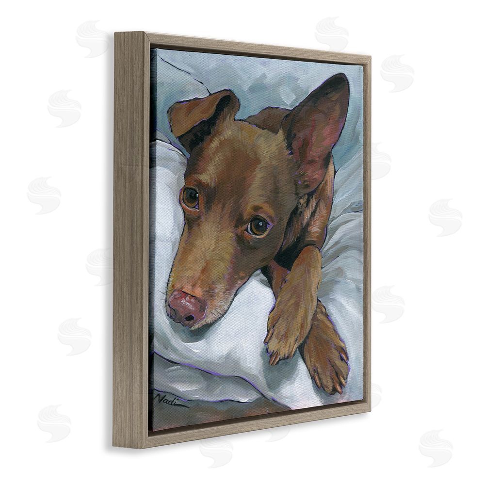Nadi Spencer Resting Dog Portrait Brown Floating Frame Canvas Wall Art Print